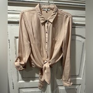 Love Tree cream Button-Up Tie-Front Blouse